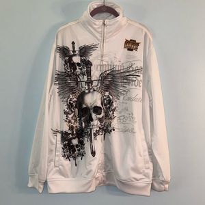 Mens Large MMA Elite Fighter Track Jacket Full Zip With Skull Graphic